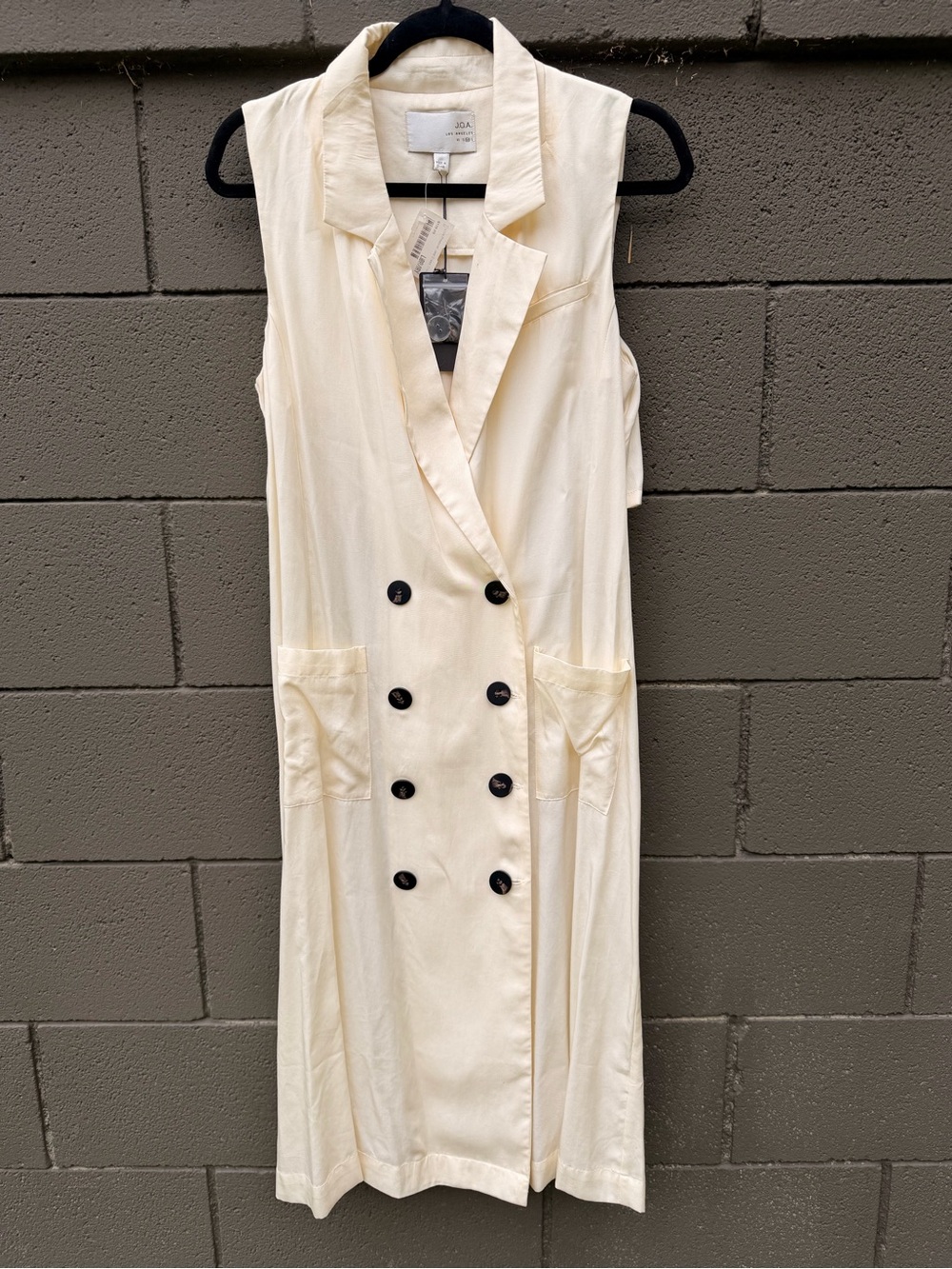 J.O.A. Cream Double-Breasted Sleeveless Midi Dress